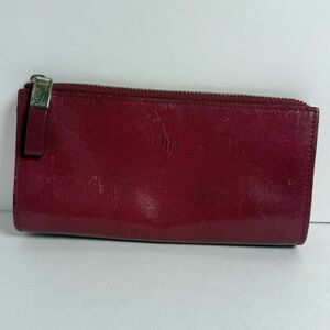 Monsac Wallet Zip Closure Organizer Pouch Leather Red Mini Small Travel